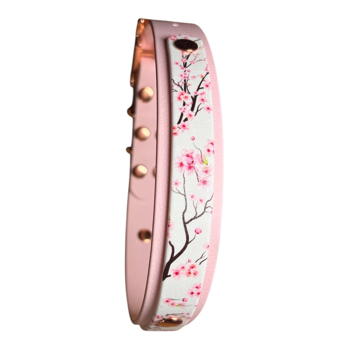 Biothane Waterproof Dog Collar Pink Sakura Cherry Blossom with Rose Gold Hardware