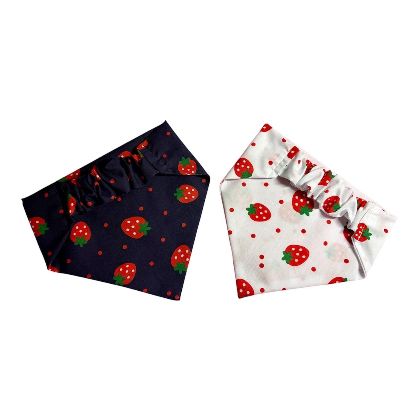 Strawberry Print Dog Bandana – Elastic Scrunchie Neckwear, White or Navy