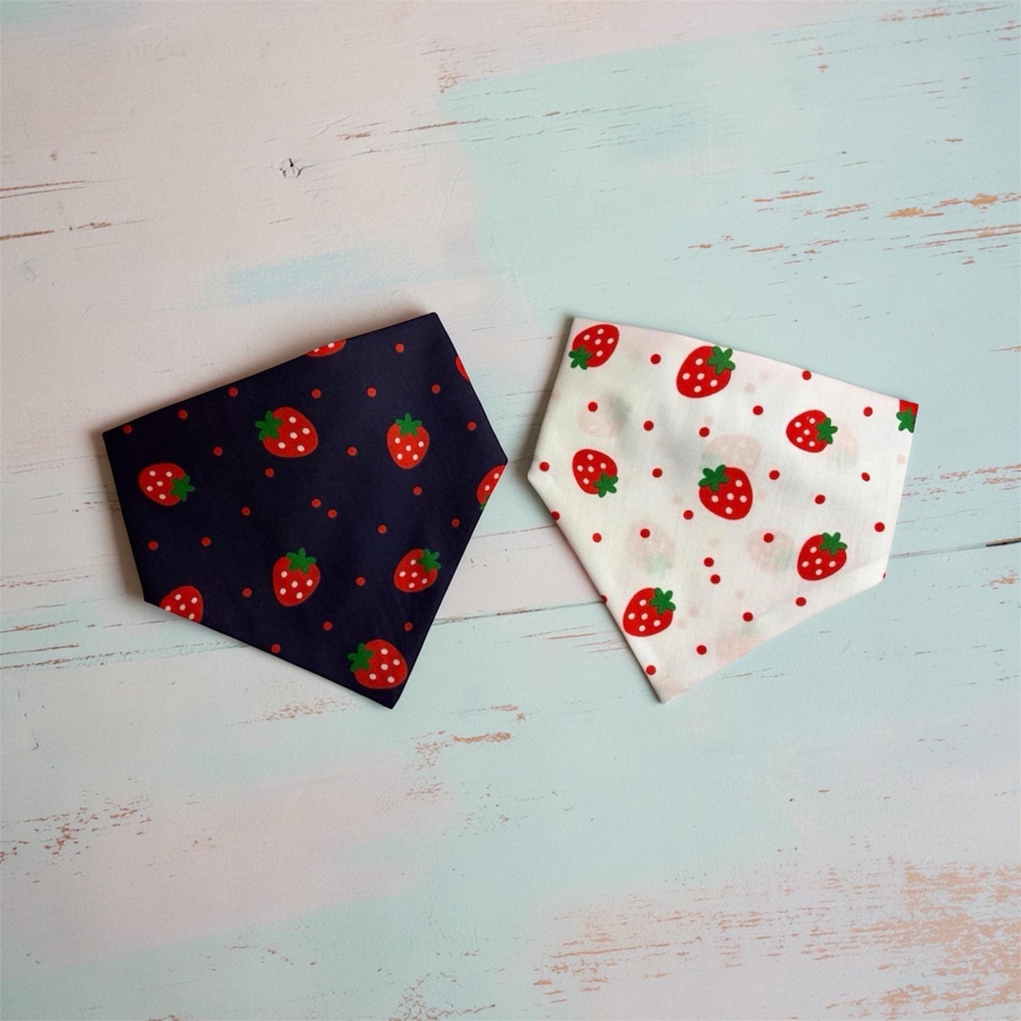 Strawberry Print Dog Bandana – Elastic Scrunchie Neckwear, White or Navy