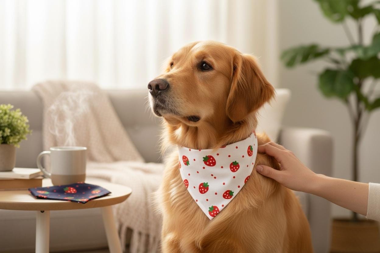 Strawberry Print Dog Bandana – Elastic Scrunchie Neckwear, White or Navy
