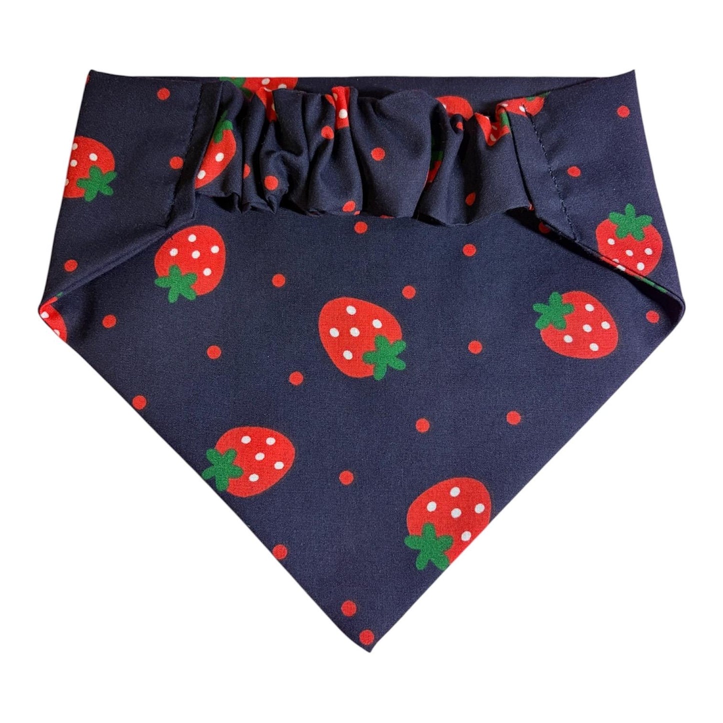 Strawberry Print Dog Bandana – Elastic Scrunchie Neckwear, White or Navy