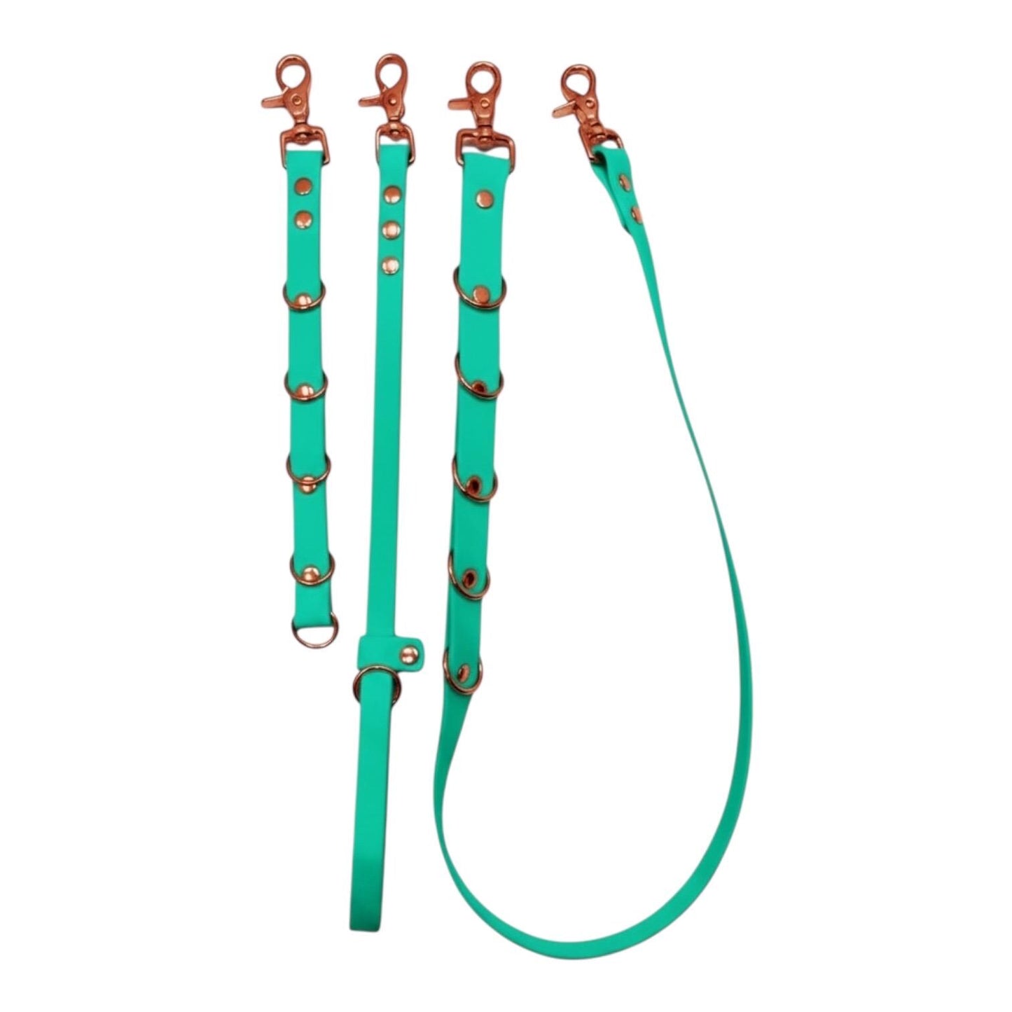 Waterproof Dog Grooming Noose Set: Extender, Belly Strap, Rose Gold Hardware