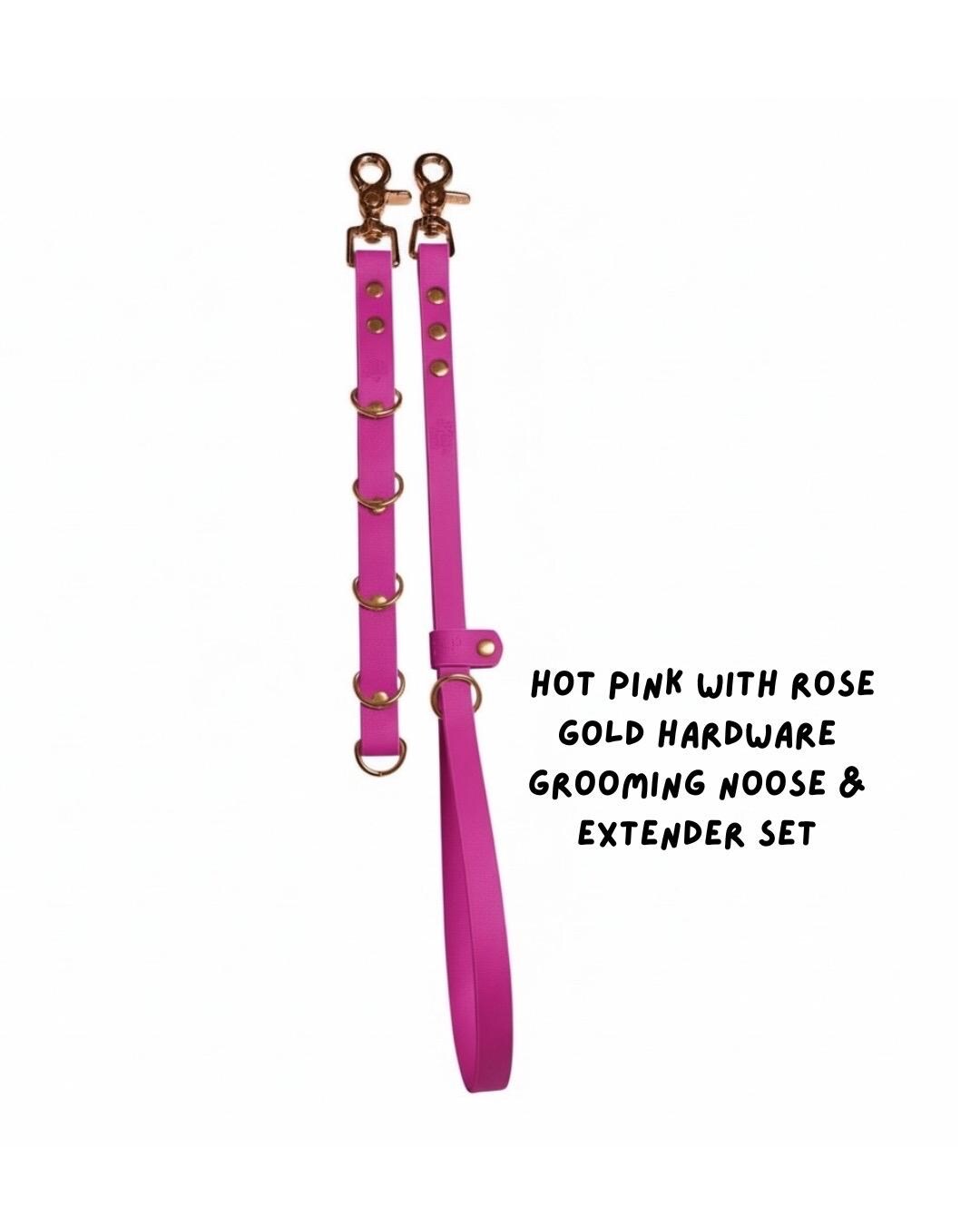 Waterproof Dog Grooming Noose Set: Extender, Belly Strap, Rose Gold Hardware