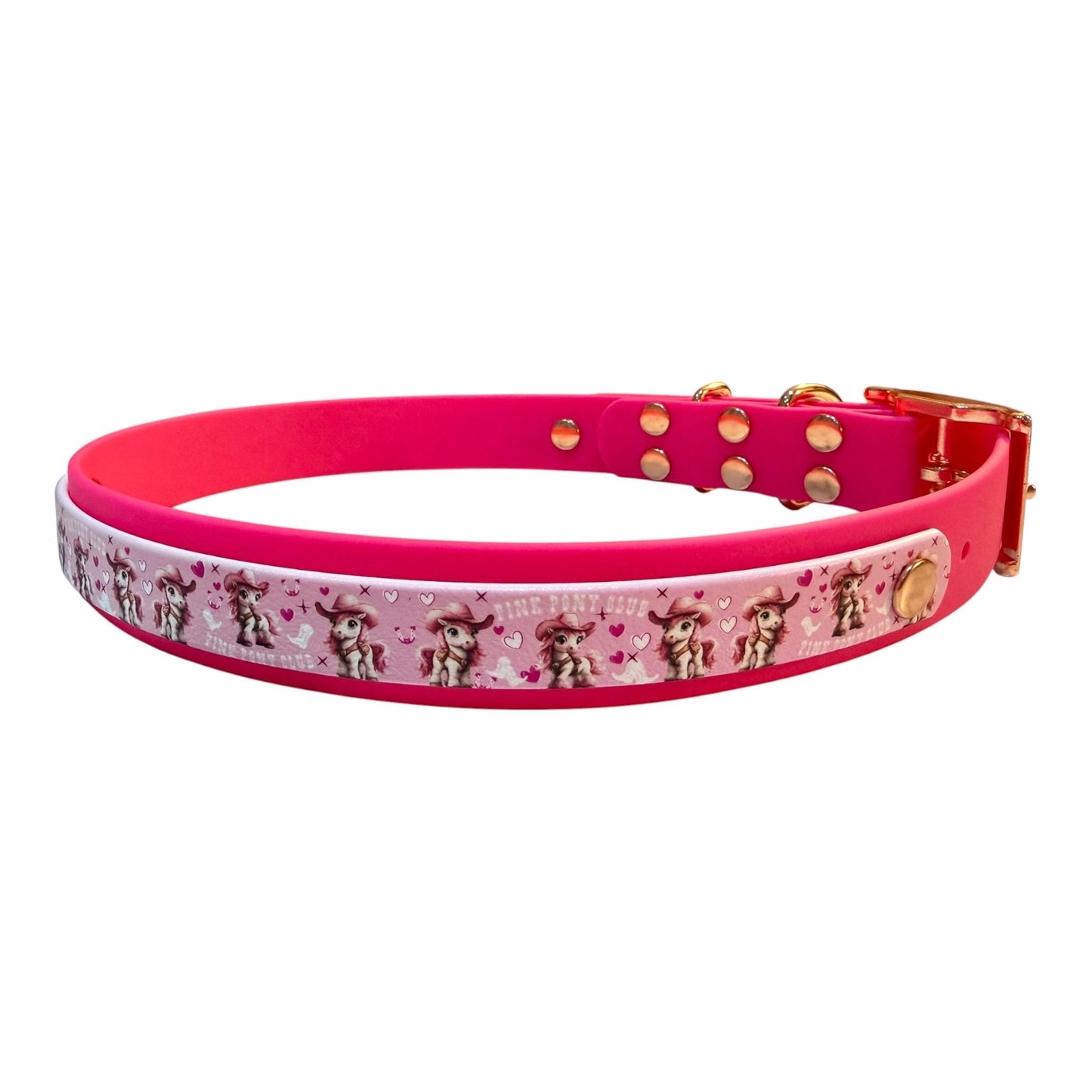 Biothane Waterproof Dog Collar Pink Pony Design with Rose Gold Hardware