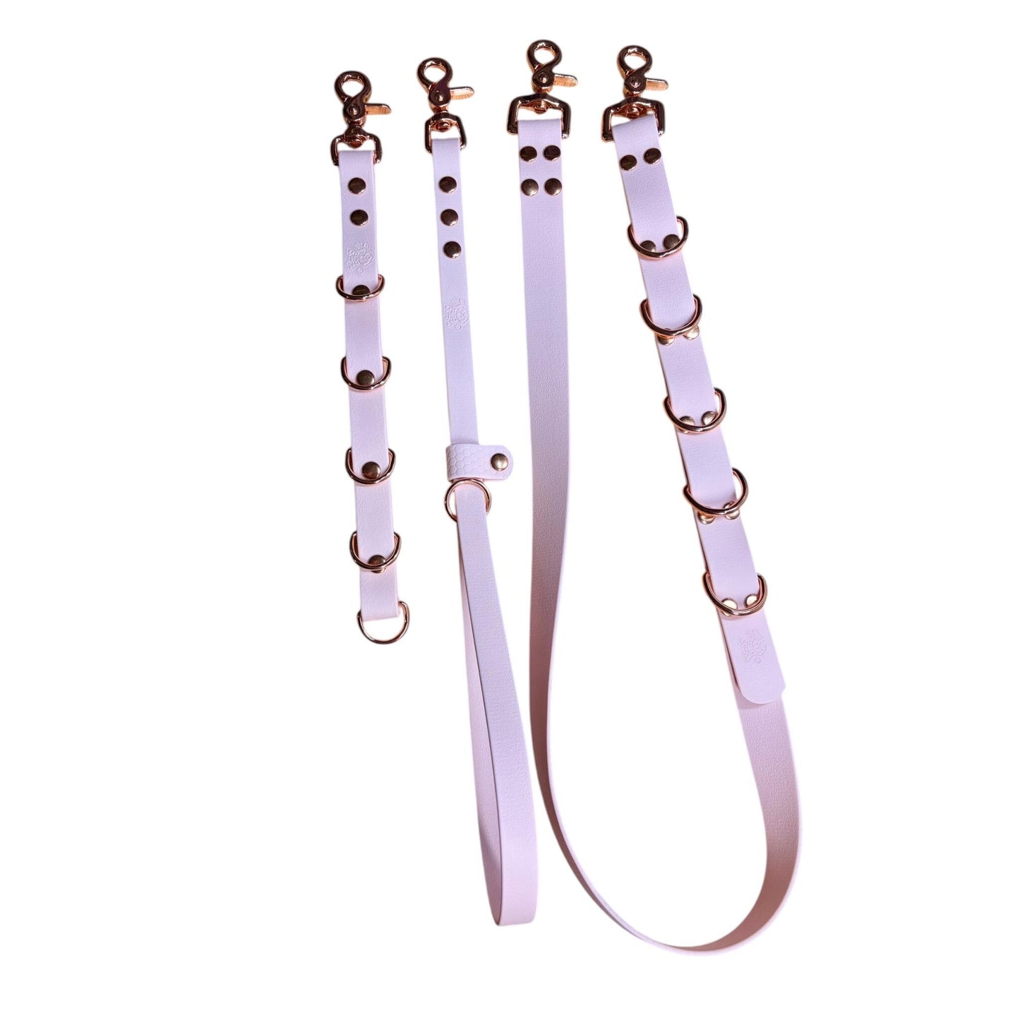 Waterproof Dog Grooming Noose Set: Extender, Belly Strap, Rose Gold Hardware