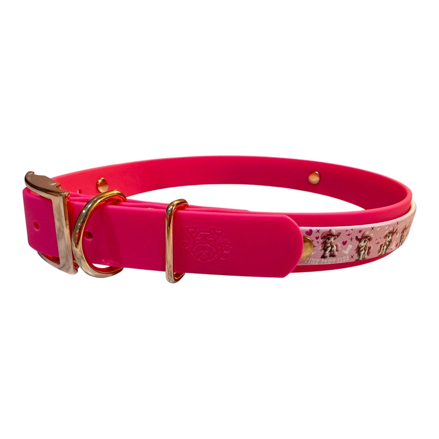 Biothane Waterproof Dog Collar Pink Pony Design with Rose Gold Hardware