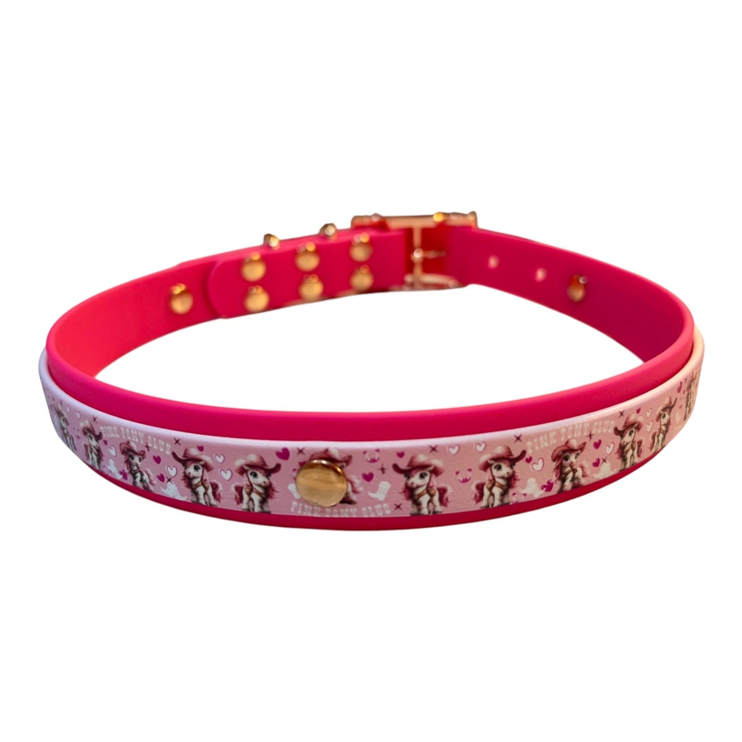 Biothane Waterproof Dog Collar Pink Pony Design with Rose Gold Hardware