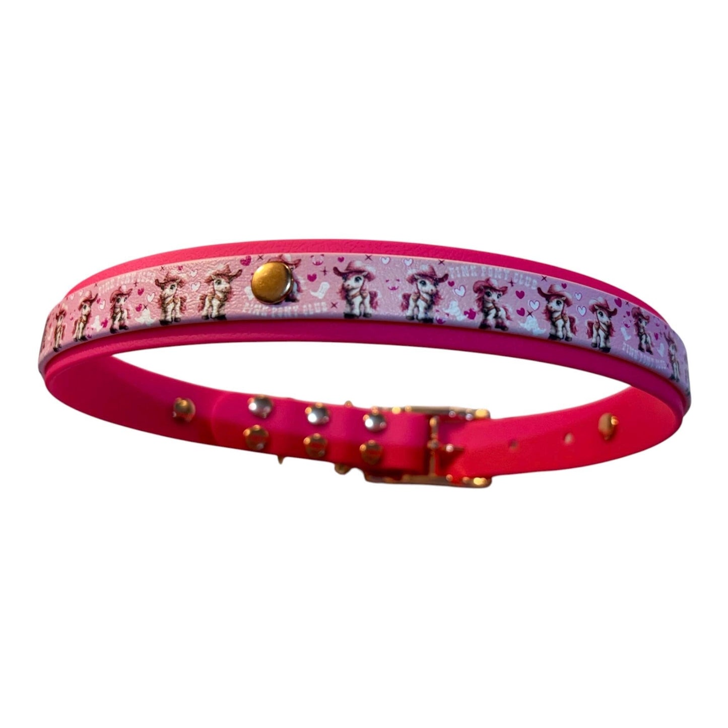 Biothane Waterproof Dog Collar Pink Pony Design with Rose Gold Hardware
