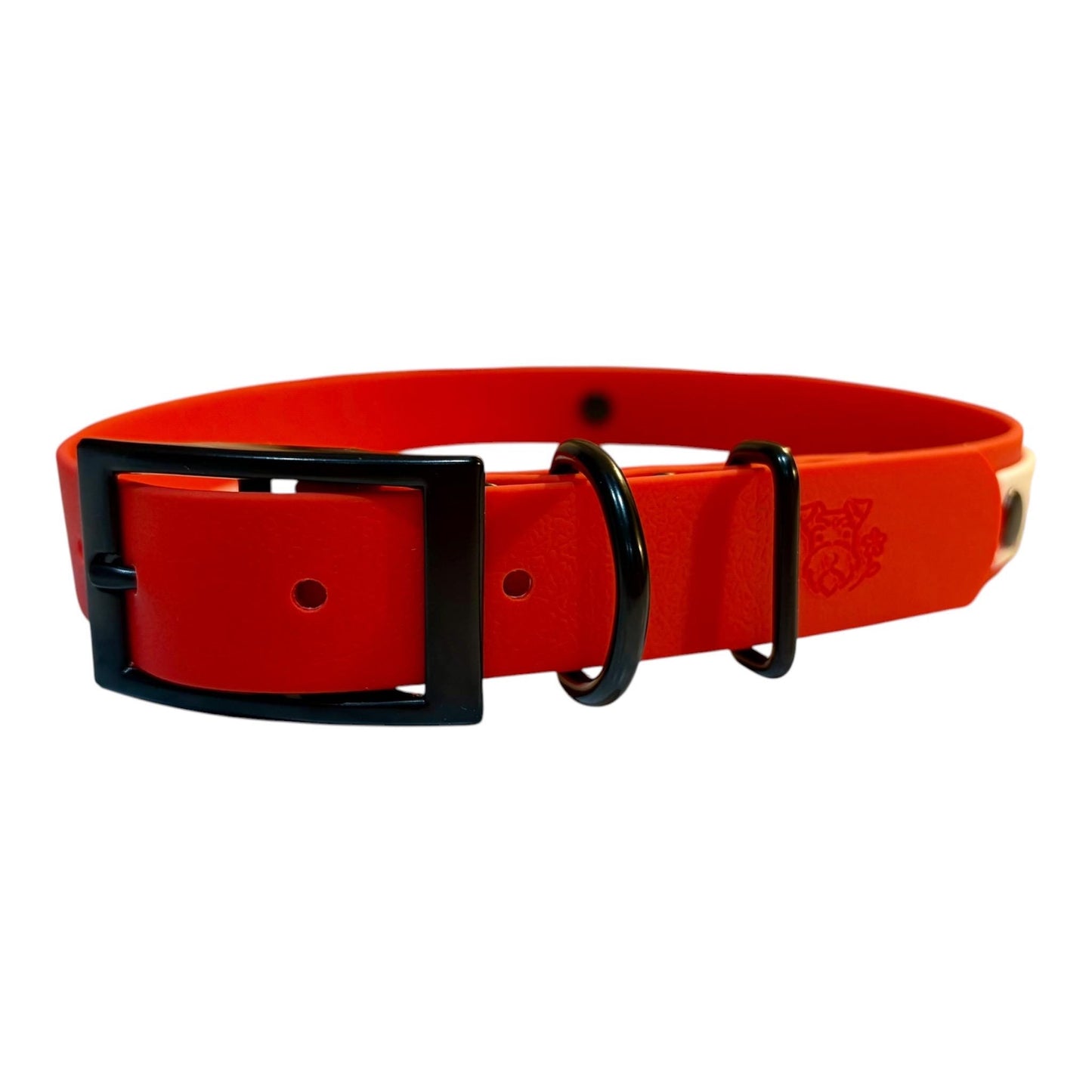 Biothane Waterproof Poppy Print Dog Collar with Red Backing and Black Hardware