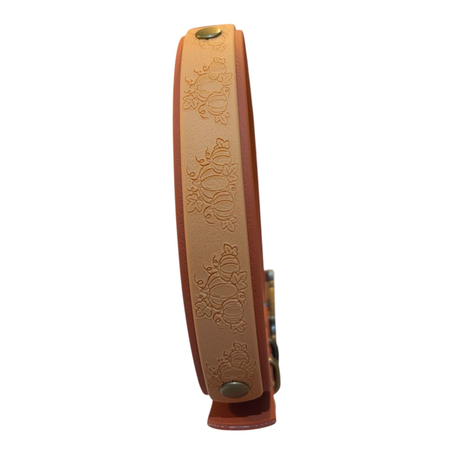 Embossed Pumpkin Dog Collar, Waterproof Fall Autumn Webbing, Antique Brass Hardware