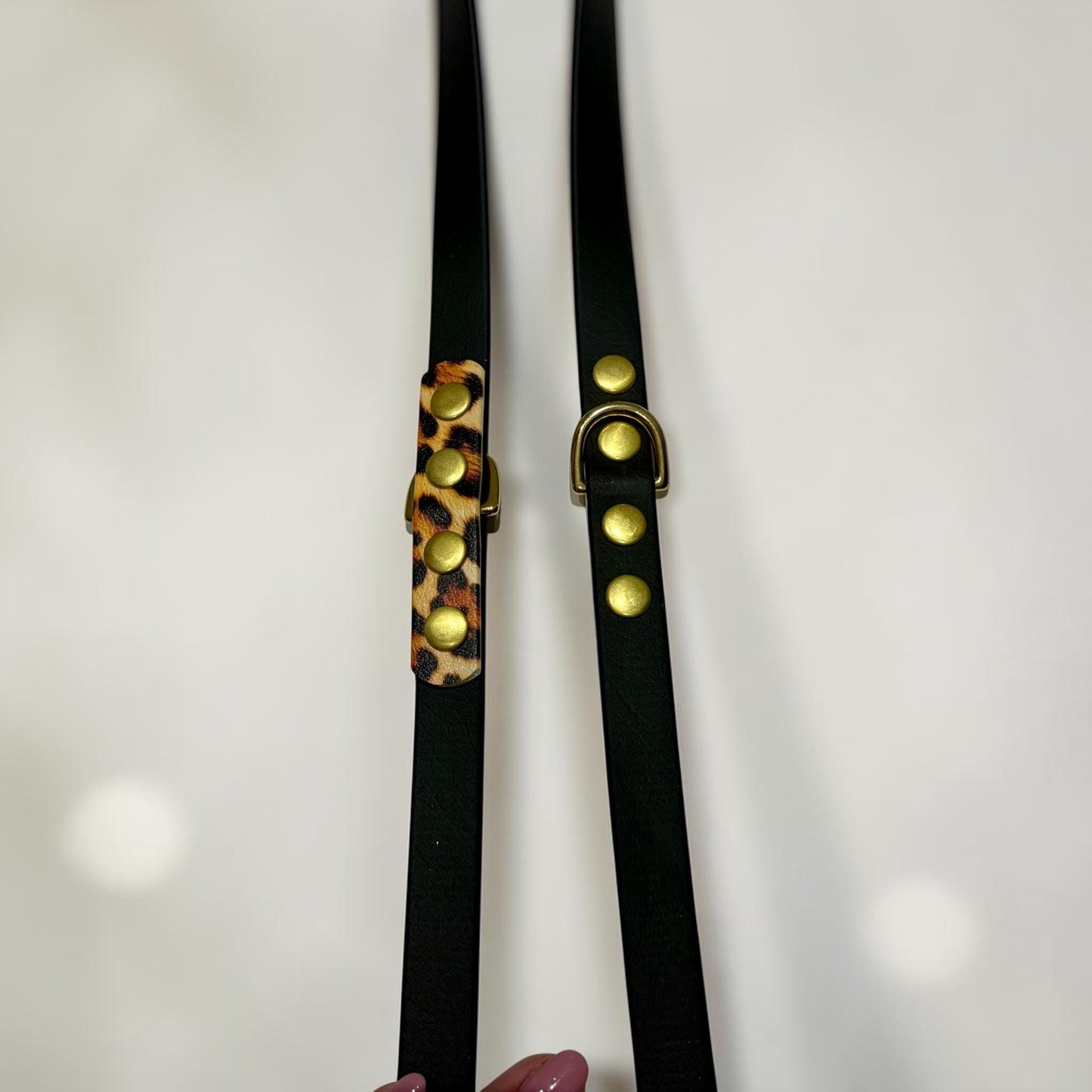 Black and Leopard Print Biothane Multiway Training Lead: Double Ended Adjustable Hands-Free Dog Leash