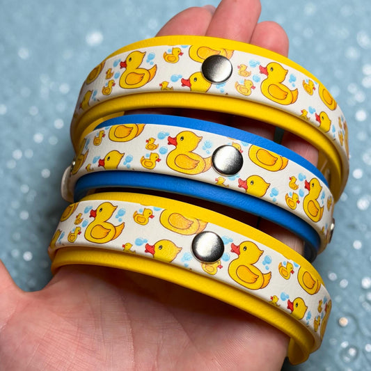 Waterproof Dog Collar Rubber Ducky Printed Biothane with Choice of Backing Colour and Silver Hardware