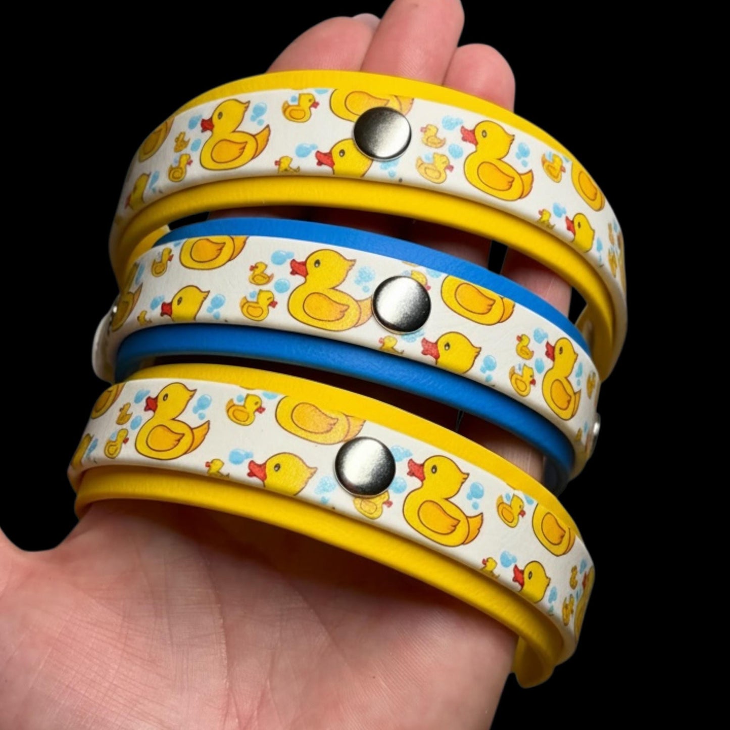 Waterproof Dog Collar Rubber Ducky Printed Biothane with Choice of Backing Colour and Silver Hardware