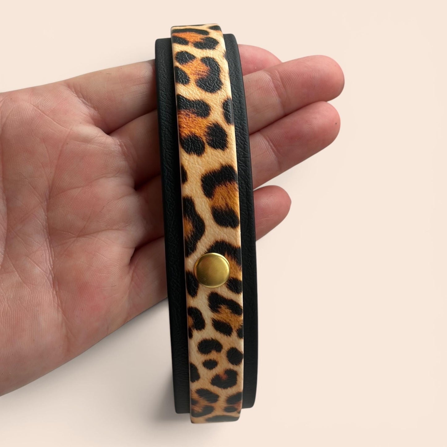 Biothane Waterproof Dog Collar Leopard Print Design with Solid Brass Gold Hardware