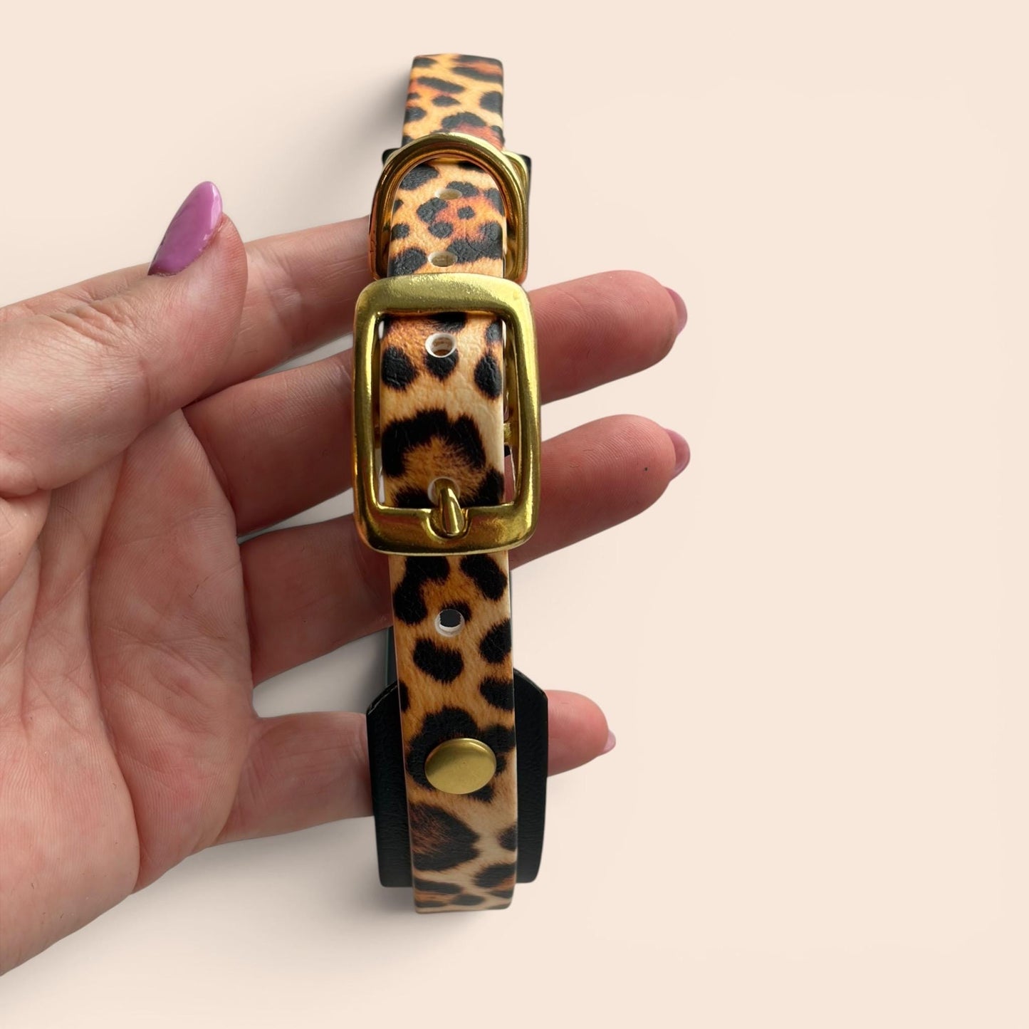Biothane Waterproof Dog Collar Leopard Print Design with Solid Brass Gold Hardware