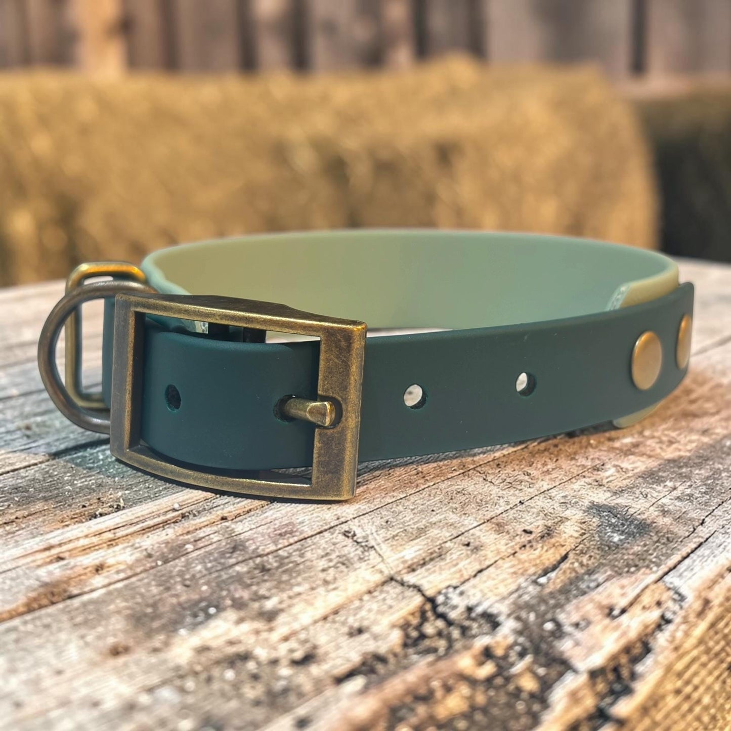 Embossed Farmyard Friends Dog Collar, Waterproof Biothane, Antique Brass Hardware
