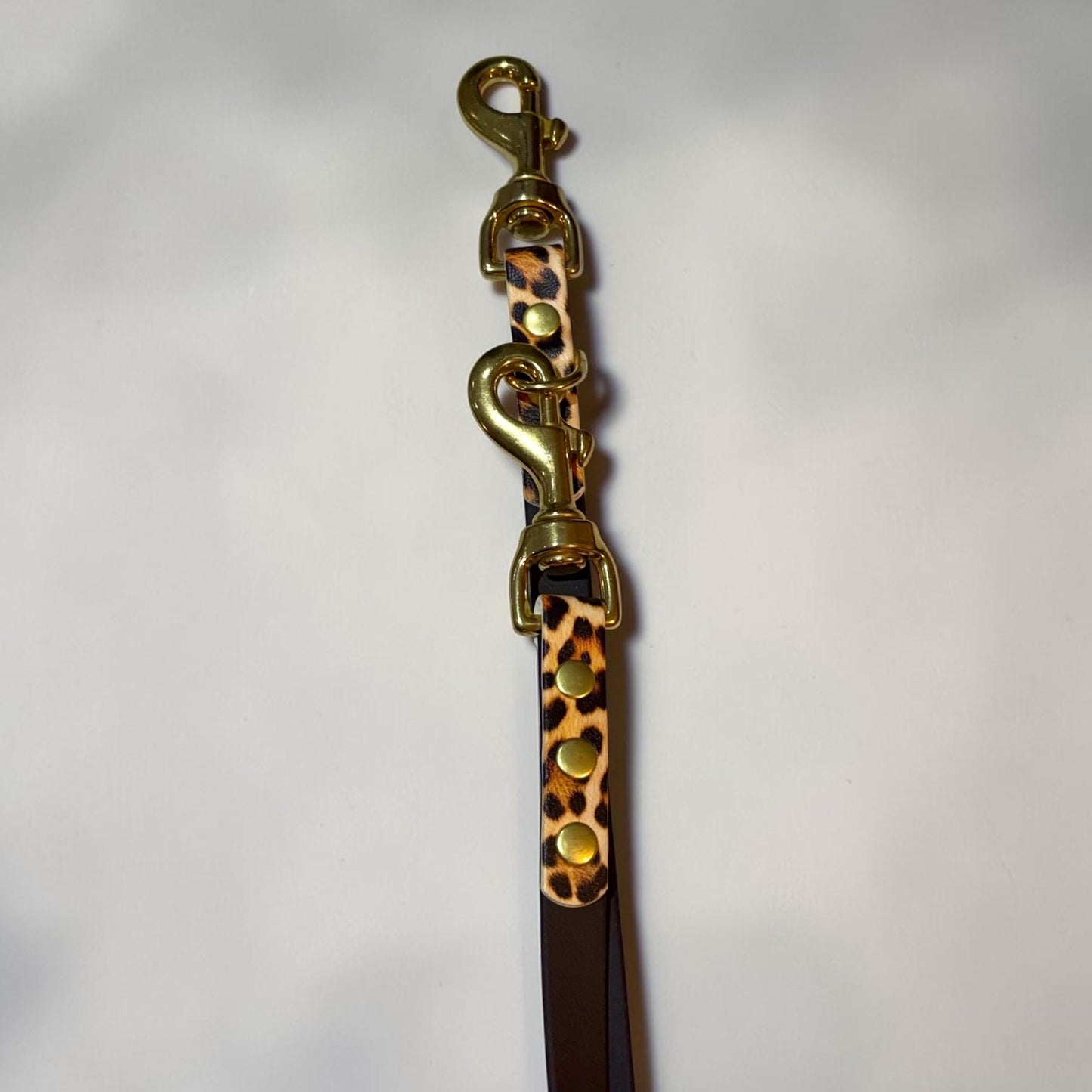Black and Leopard Print Biothane Multiway Training Lead: Double Ended Adjustable Hands-Free Dog Leash